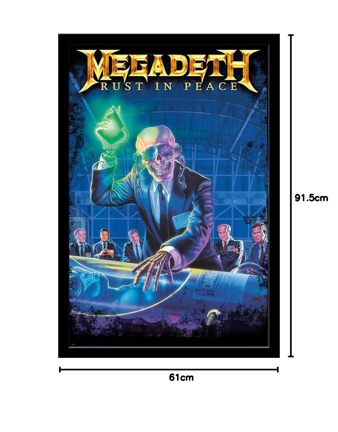 Megadeth - Poster Rust in Peace, dimensioni 61 x 91,5 cm + cornice intercambiabile, Shinsuke® Maxi MDF nero, disco acrilico
