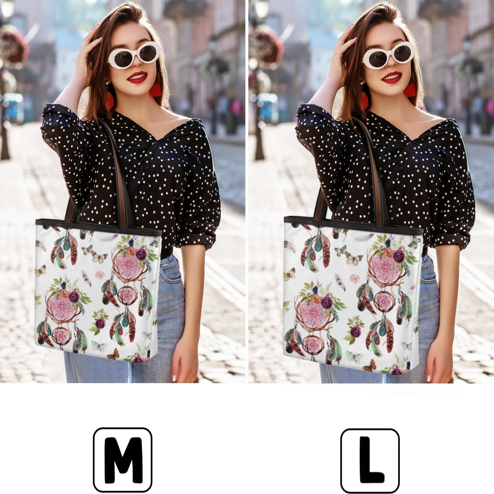 Watercolor Dreamcatcher Butterflies Tote Bag Multi Pocket Zippered Beach Bag Lightweight Waterproof Handbag for Women Men Work Gym Travel Swimming Yoga Grocery Shopping M