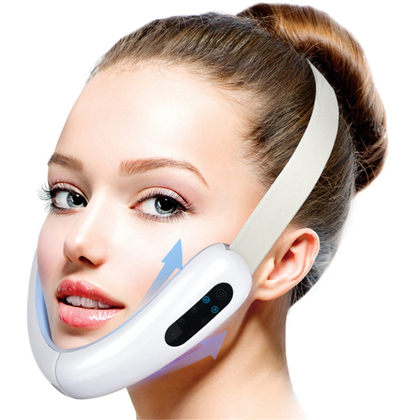 Máquina De Estiramiento Facial, Máquina De Adelgazamiento De Estiramiento Facial Eléctrico En Forma De Línea En V, Máquina Masajeadora De Estiramiento Facial Con Microcorriente LED EMS (Blanco)