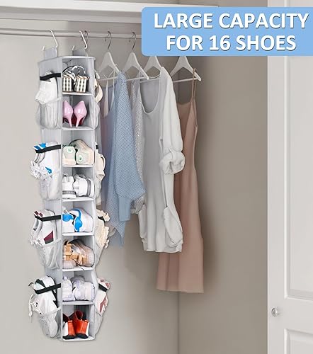 Miniatura 9 de SLEEPING LAMB Organizador de zapatos colgante corto para almacenamiento en armario con bolsillos laterales de malla con capacidad para 8 pares