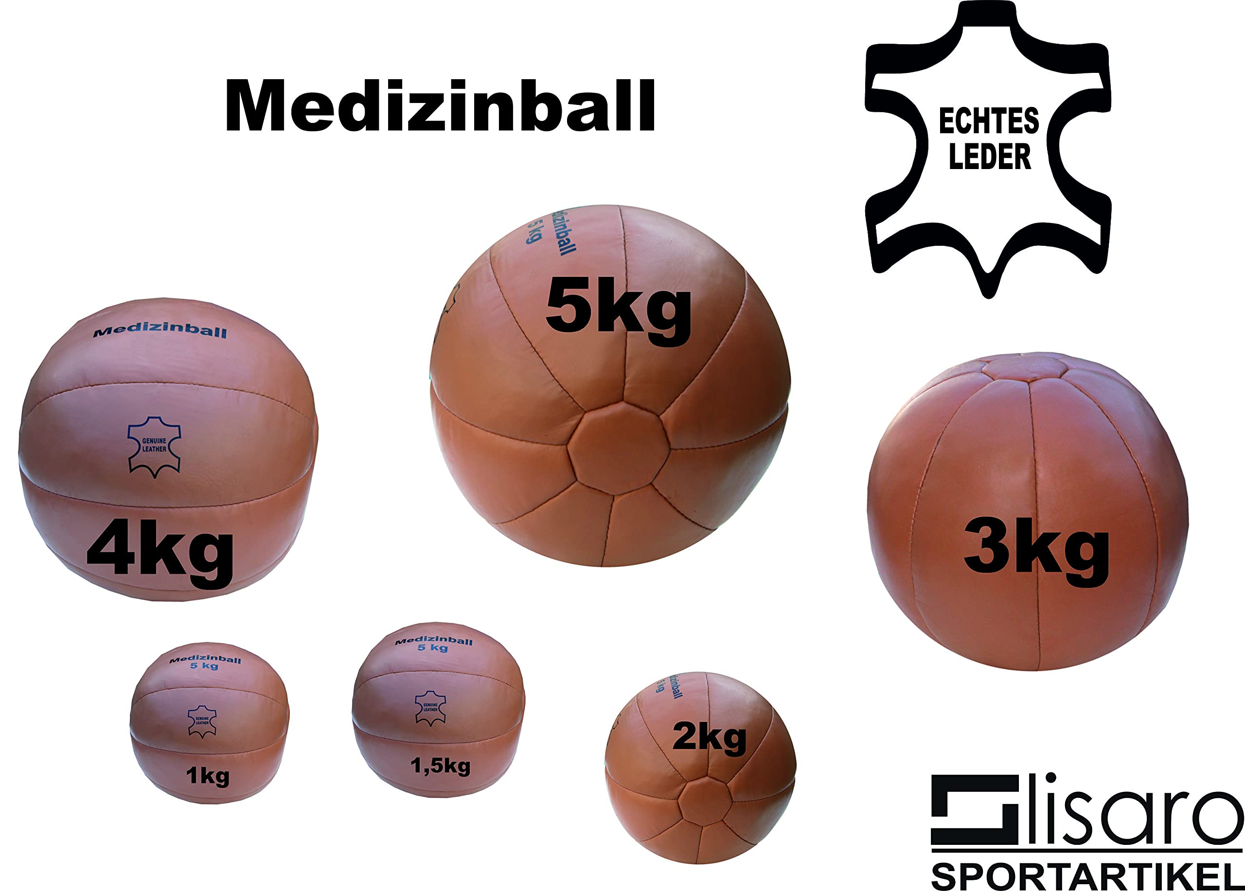 Lisaro Palla medica premium in vera pelle | alta qualità | vintage (look retrò) | palla da ginnastica | palla per peso | Slamball | 1 – 5 kg