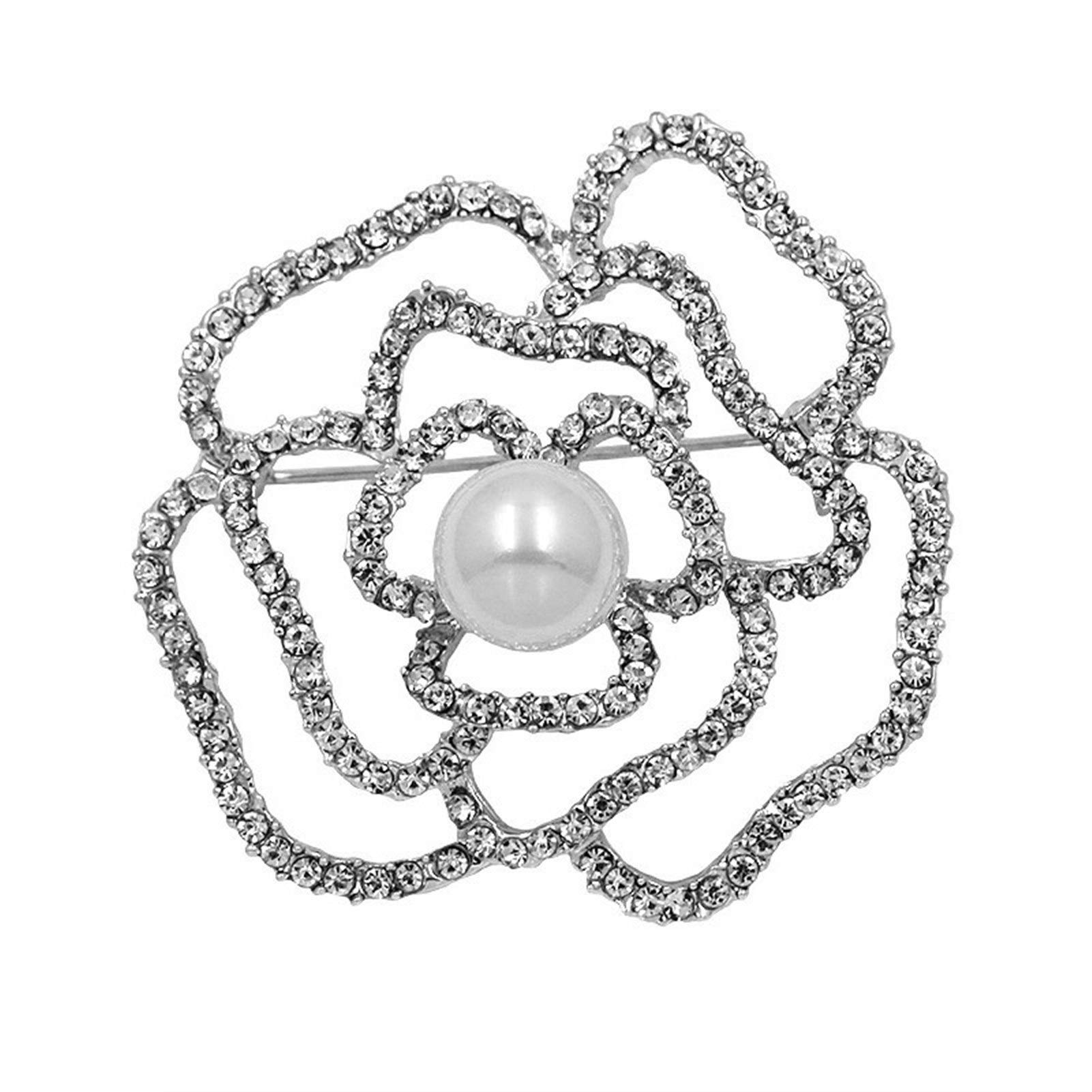 Brosche mit Kristall-Strasssteinen und künstlichen Perlen, Rosenblüten-Brosche, modisch für Damen