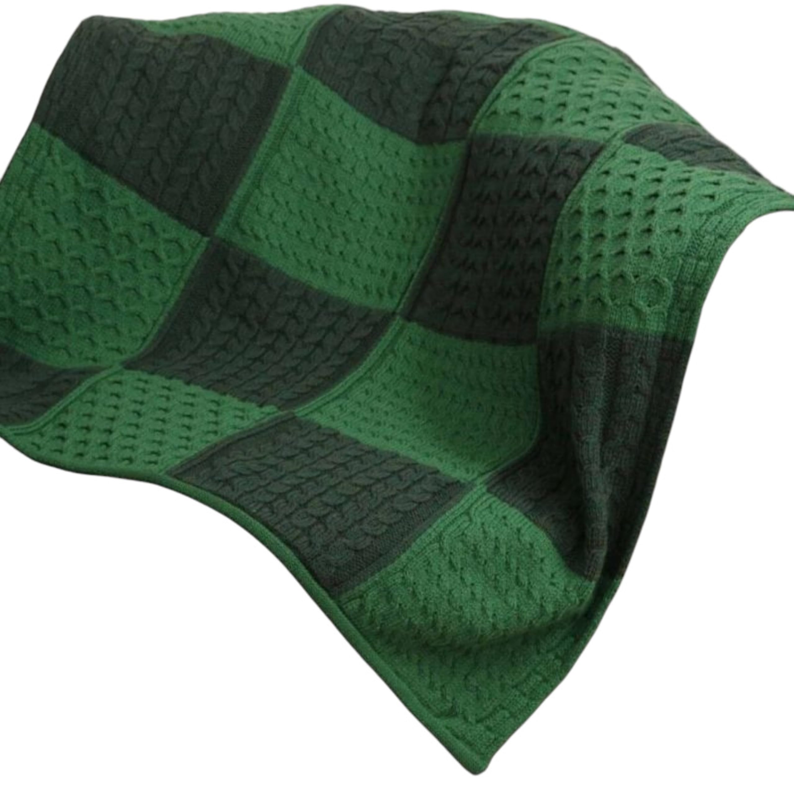 Patchwork Intarsia Merino Wool Irish Throw Blanket