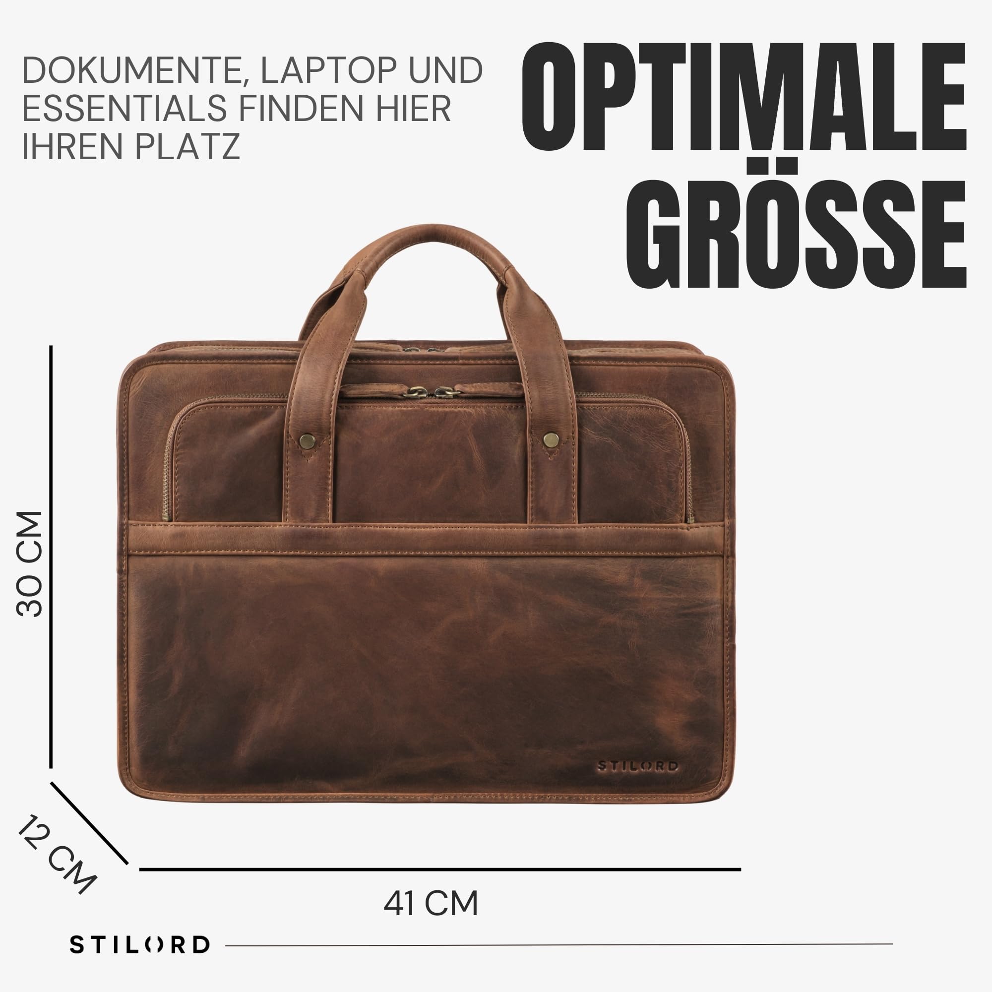 STILORD Paolo Geräumige Aktentasche Herren Leder Arbeitstasche 15,6 Zoll Laptoptasche für Männer Umhängetasche Groß Dokumententasche Große Lehrertasche echtes Rindsleder Farbe:mittel - braun
