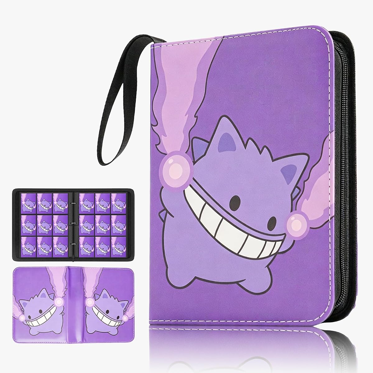 9 Pocket Trading Card Binder, 3-Ring Card Album with Zipper and Handle, Holds 360 Cards, 20 Removable Acid-Free PP Sleeves for Standard-Size TCG & Sports Cards (PURPLE, Large)