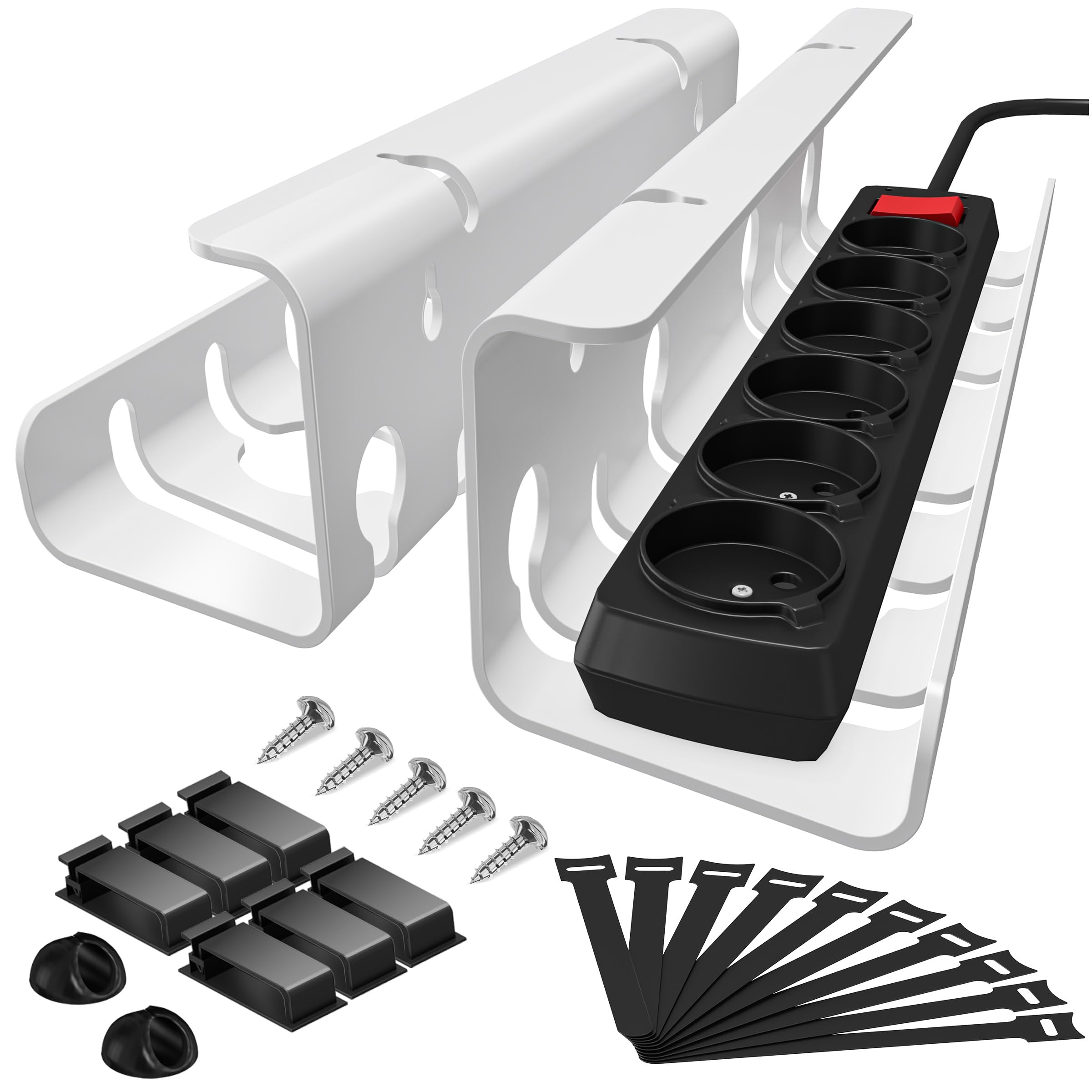 StowBin Canalina per cavi da scrivania per la gestione dei cavi, set da 2 pezzi, organizer per cavi, in acciaio inox, con accessori, per la gestione dei cavi, colore nero