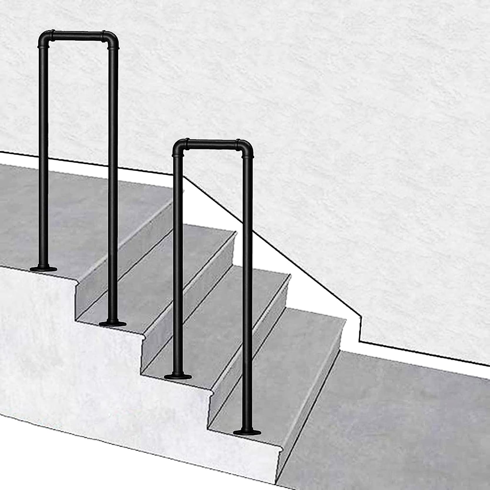 FKXSXAZ Wrought Iron Stair Handrail,U-Shape Safety Non-slip Grab Bar Support Kit,Unique Industrial Retro Wind Water Pipe Design,for Elderly Children Pregnant Disabled(Size:50cm/19.7in)