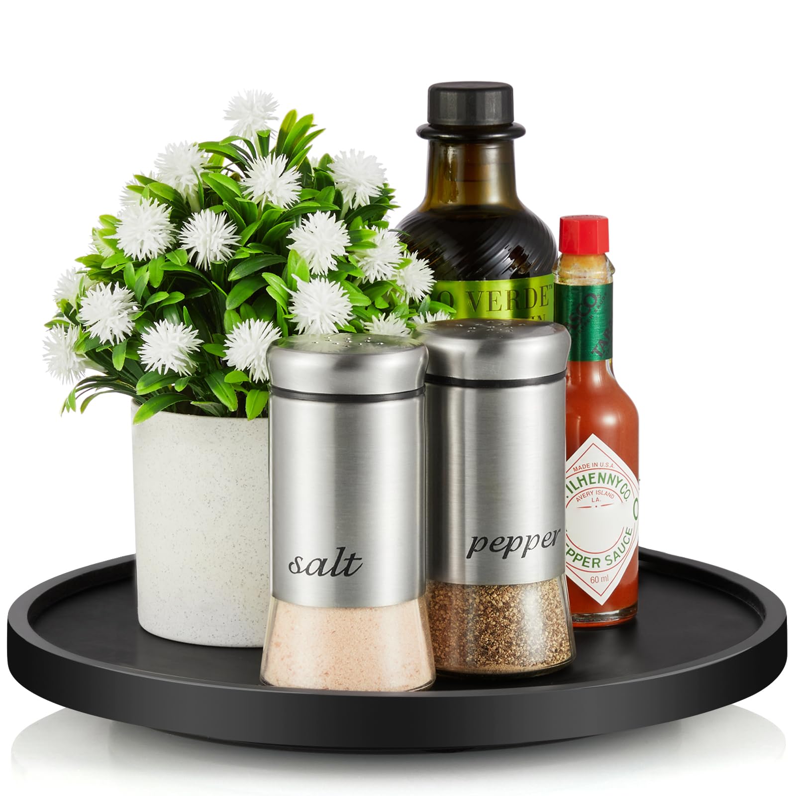 10" Lazy Susan Organizer Turntable for Cabinet - Bivvclaz Wooden Lazy Susan for Cabinet Table Pantry Countertop Cupboard or Bathroom Organization - Farmhouse Decorative Tray for Kitchen Decor, Black