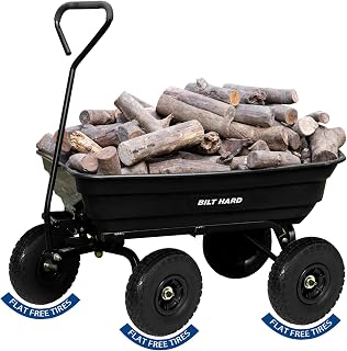BILT HARD 600 lb Poly Garden Dump Cart with No-Flat Tires, Quick Release Dump, 4 Cu Ft Heavy Duty Yard Wagon