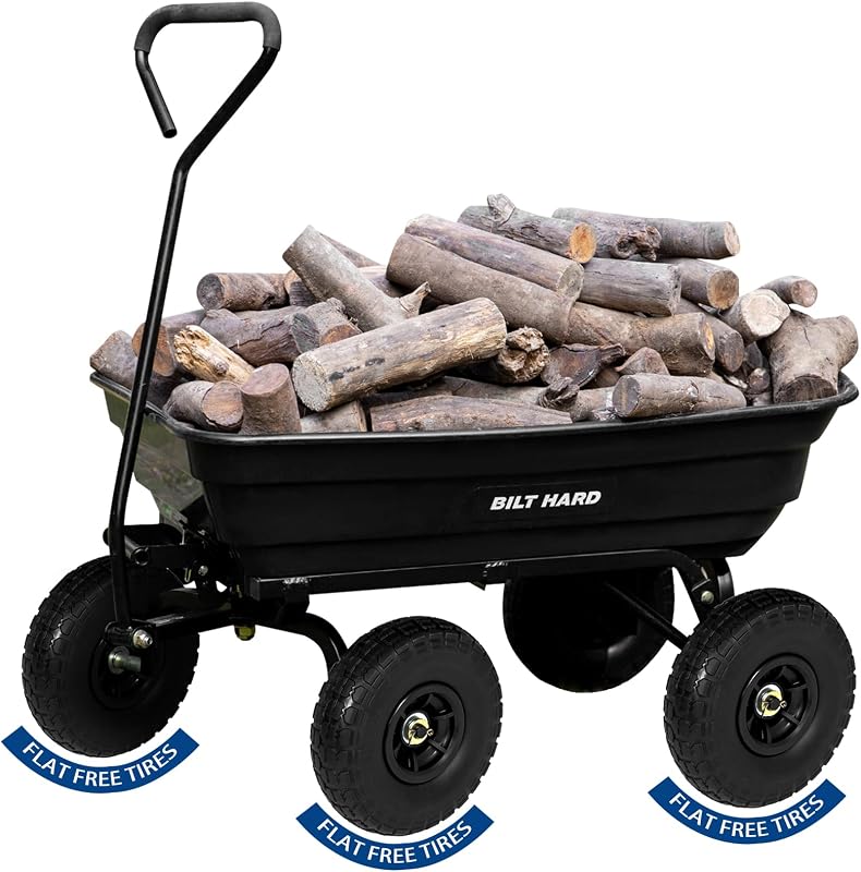 Poly Garden Dump Cart 600 lbs with No Flat Tires, Quick Release, 4 Cu Ft Dump Wagon Heavy Duty for Yard, Outdoor