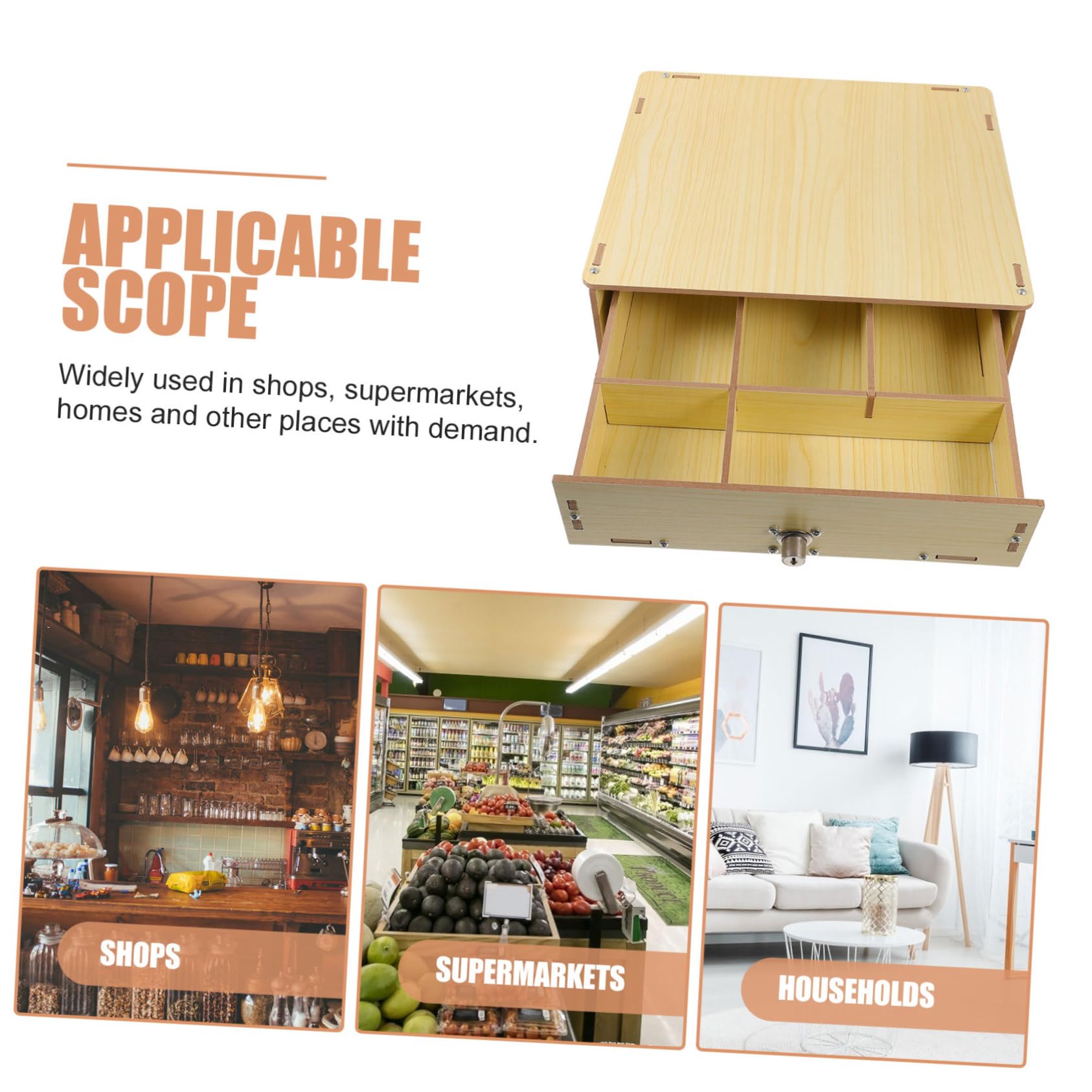Angoily Organizador de Cajón de Multifuncional de Madera Oficina y Caja Registradora con Compartimentos Billetes y Monedas Supermercados y Tiendas