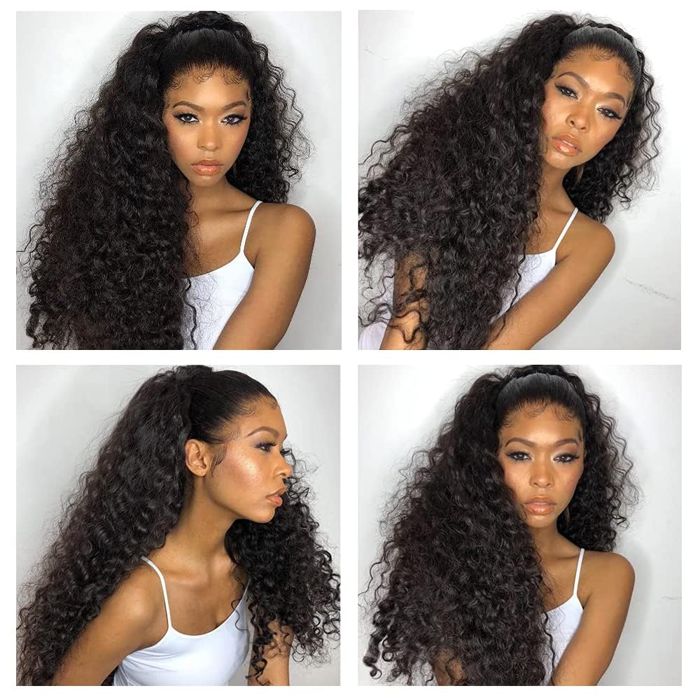 CHEETAHBEAUTY 34Inch Deep Wave Lace Front Wigs Human Hair Brazilian 10A Grade 13X6 HD Transparent Lace Frontal Wigs for Black Women Pre Plucked with Baby Hair Natural Black 250% Density