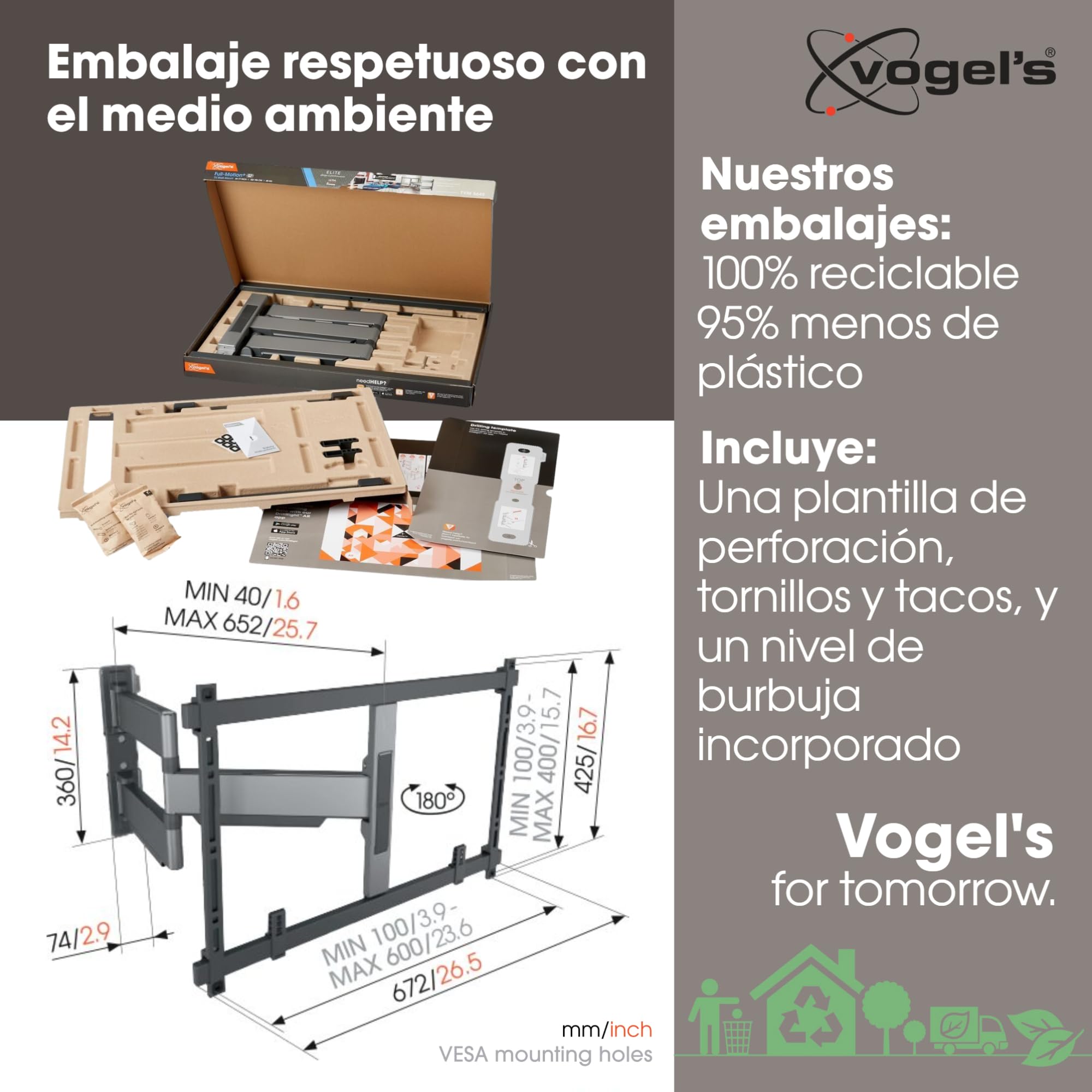 Vogel's Elite TVM 5645 Soporte TV Giratorio y Ultrafino para TV de 40 a 77 Pulgadas, Peso máx. de 45 kg, Gira hasta 180°, Soporte de TV Full-Motion, Máx. VESA 600x400, Compatibilidad Universal