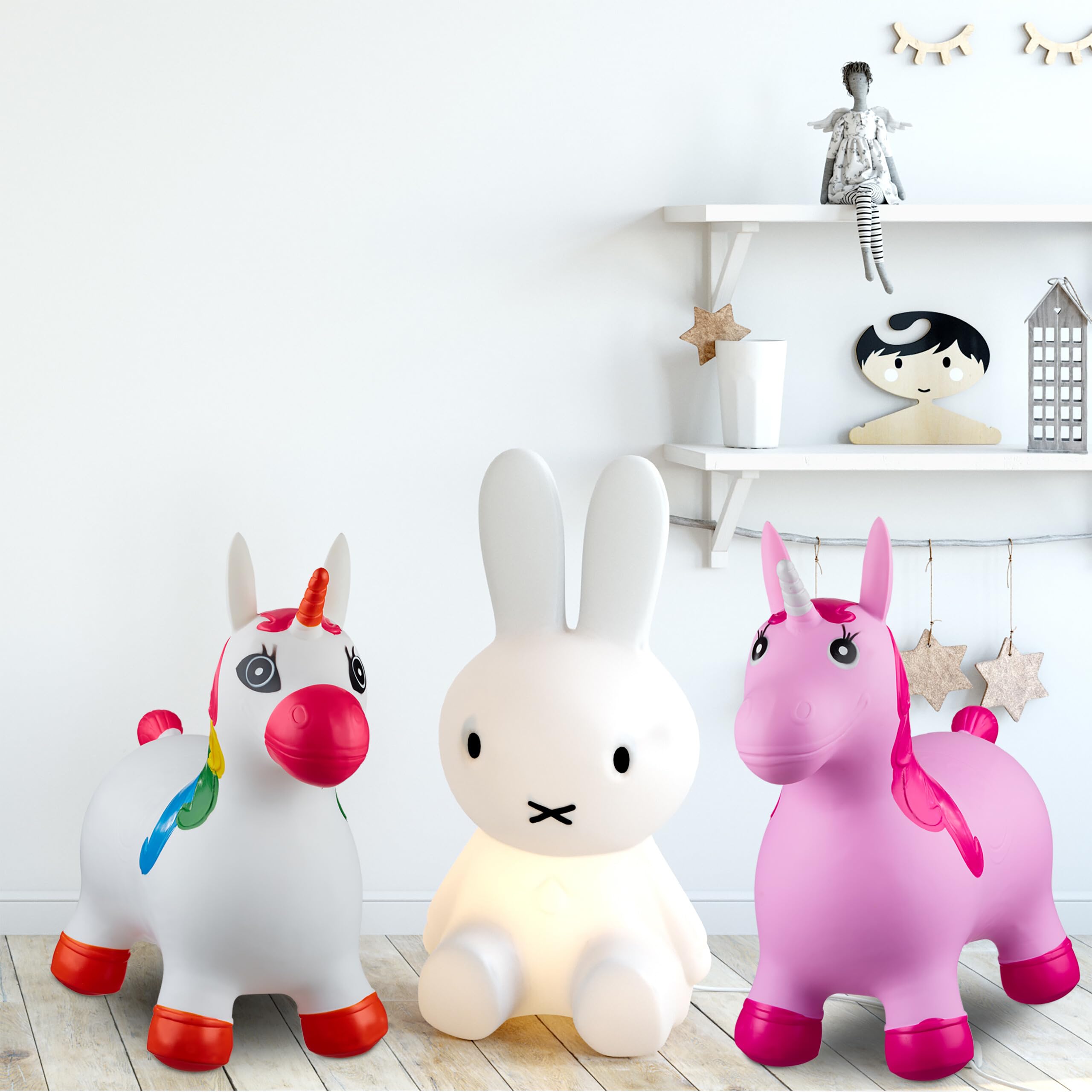 Relaxdays Animal Sauteur en Forme de Licorne, Charge Max. 50 kg, sans BPA, Pompe à air, Blanc