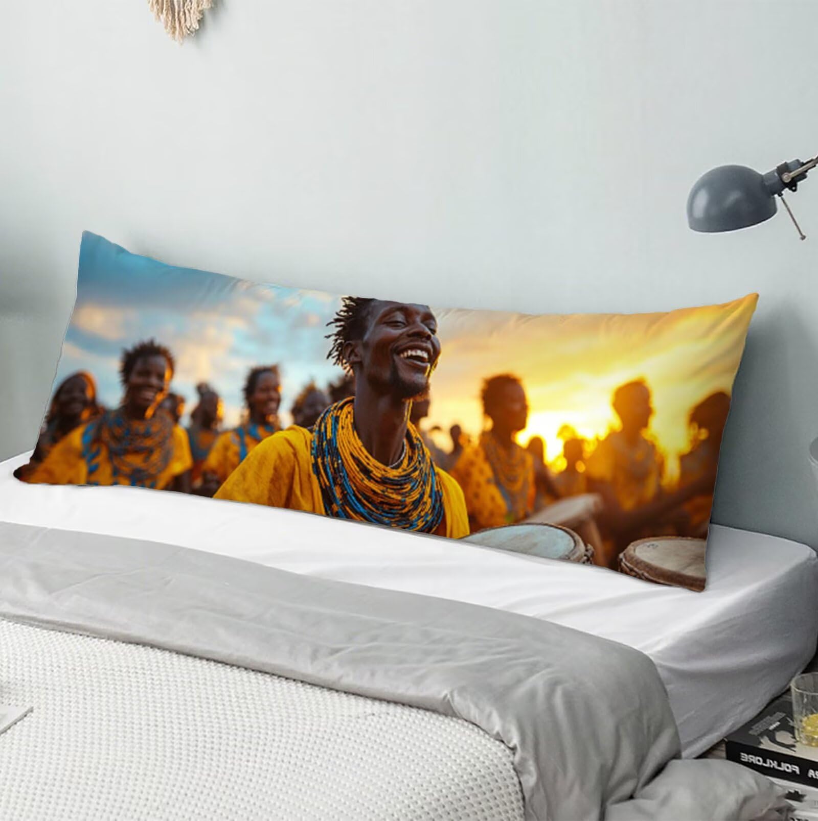 Seitenschläferkissen Bezug 60 x 180 cm Afrika Seitenschläferkissen mit Unsichtbarem Reißverschluss, Samt Atmungsaktiv und Weich Schwangerschaftskissen Body Pillow Mann, für Deko Wohnzimmer Sofa R-8608