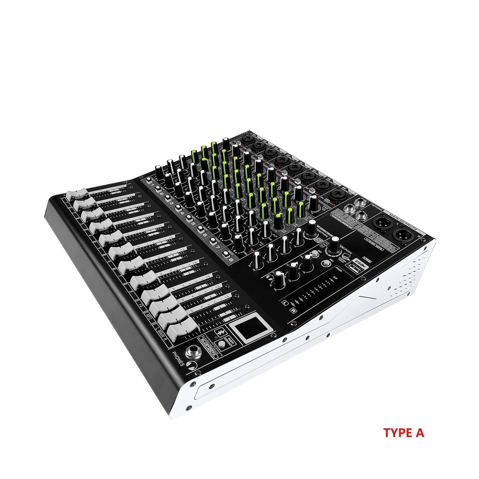 Mezclador de audio, Mezclador DJ de 8 canales con 16 efectos reverberación DSP BT 5.0 USB for grabación en PC Micrófonos Para karaoke en estudio