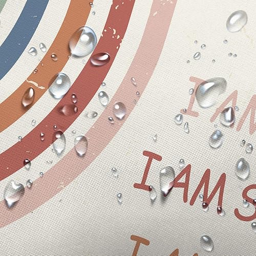 Miniatura 5 de Cortina de ducha de arcoíris para niños, juego de cortina de ducha con citas inspiradoras para baño, cortina de ducha abstracta bohemia positiva