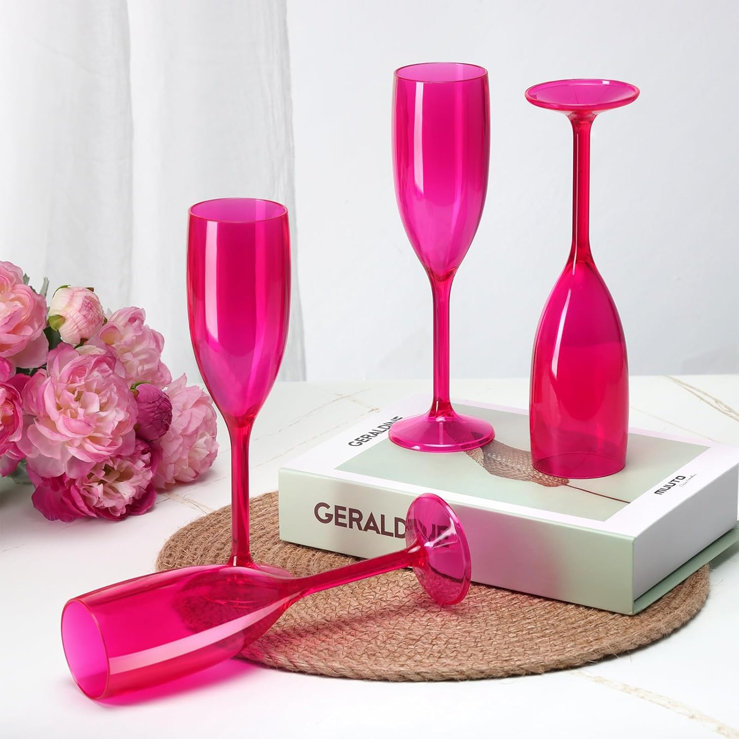 XUWAIDSGN Champagne Flute Acrylic Champagne Glasses Wedding Toasting Champagne Flute Goblet Plastic Reusable Unbreakable Champagne Cups for Bachelorette Wedding Bridal Shower Party (Hot Pink, 10) - Image 5