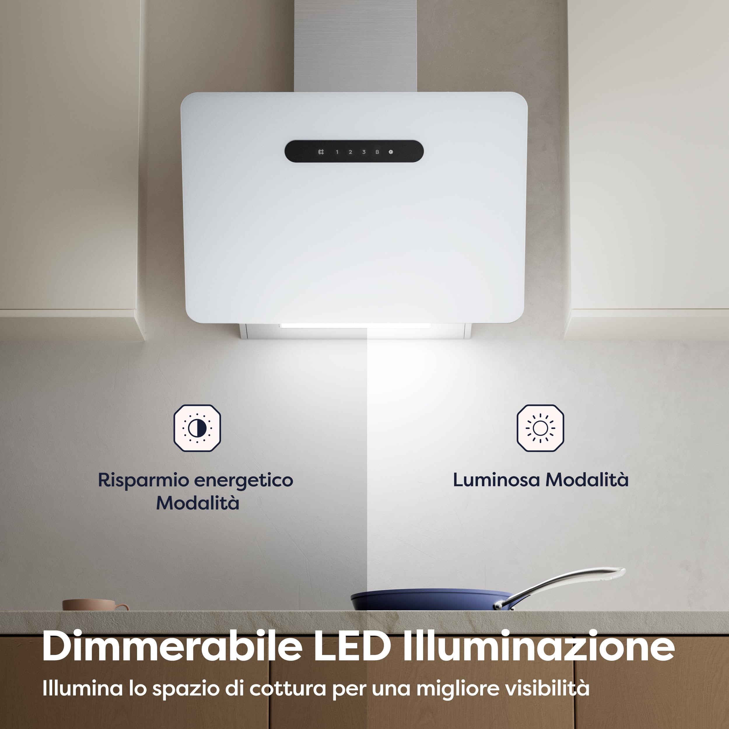 Ciarra A+++ Cappa Aspirante 60cm 650 m³/h - APP WiFi Connessa - Cappa Inclinata - 3 Velocità - Filtri al Carbone Inclusi - Evacuazione o Riciclaggio - Bianco -CBCW6736K
