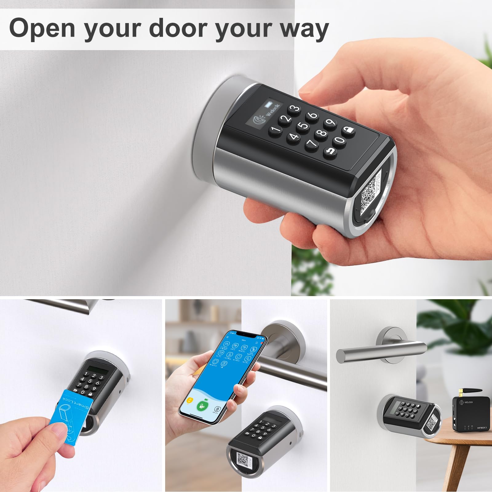 WELOCK PCB41WIFIBOX3 Passcode Elektronisches Türschloss mit Gateway | Passwort App mit Bluetooth, RFID Karten, EU Profil Schloss Wasserdicht IP65, Schlüsselloser Zylinder Türschloss-Gateway-Set