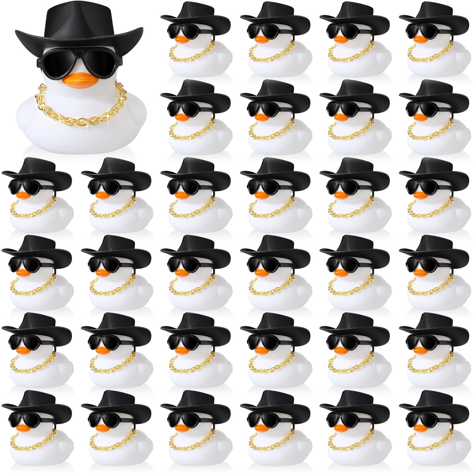 Sotiff 48 Sets Cowgirl Rubber Duck Squeaky Duck Bath Party Toy Duckies Car Dashboard Decorations with Mini Necklace Hat and Sunglasses for Bathtub Baby Shower Birthday Swimming Party(White)