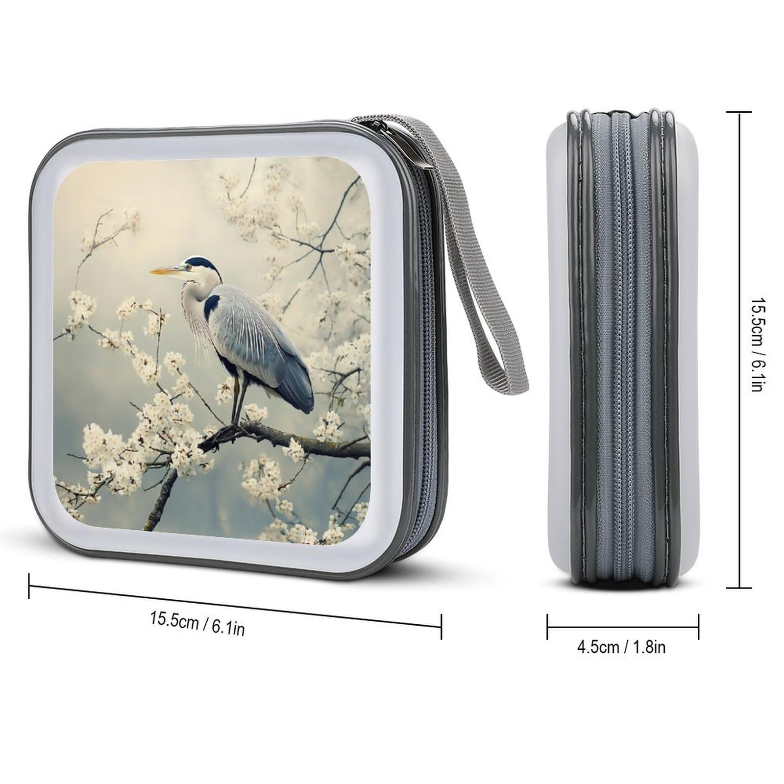 Grey Heron Blue CD Case Plastic DVD Case Holder Wallet Disc Storage Organizer for Car Travel
