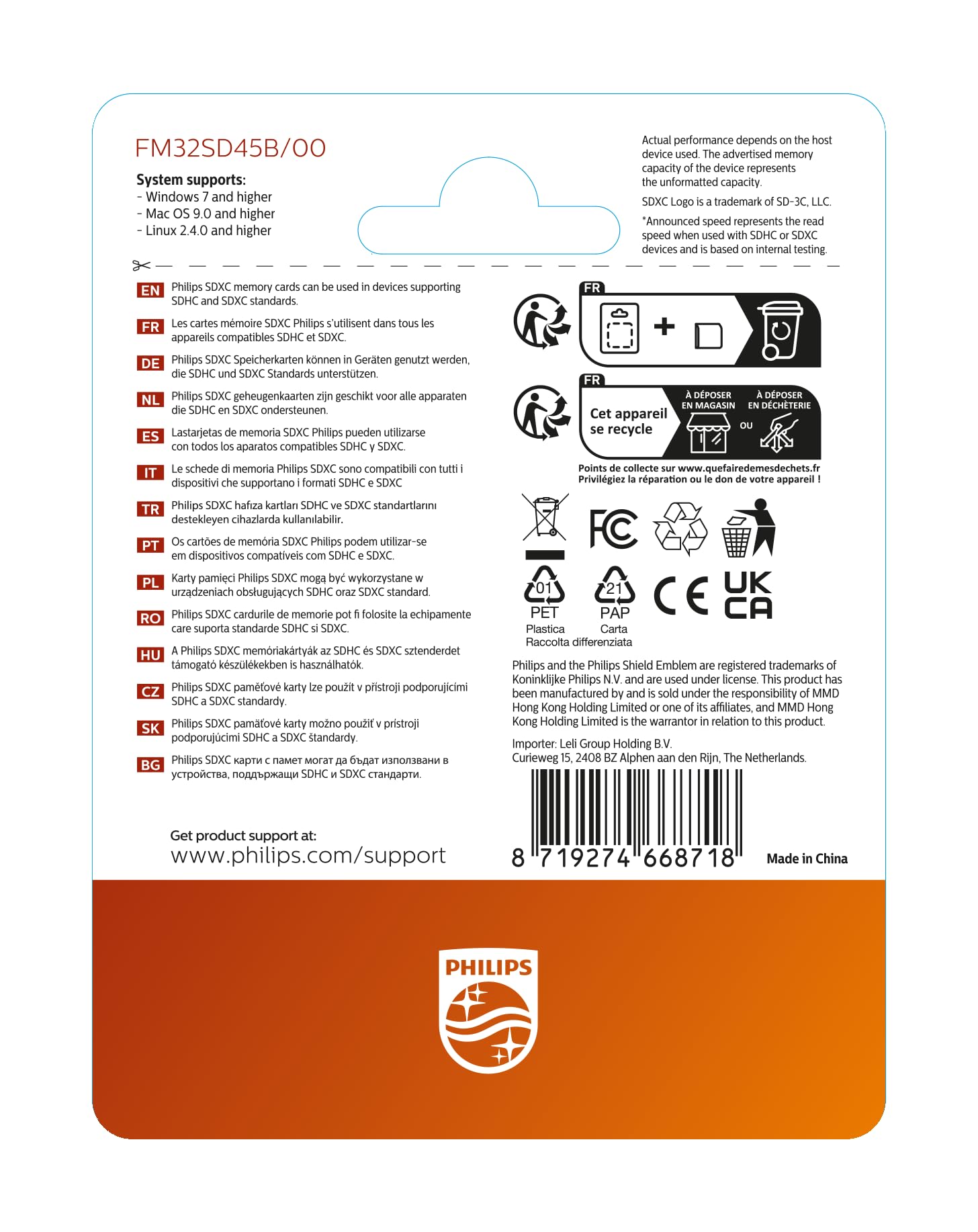 Philips Ultra Speed SDHC Card 32 GB UHS-I U1, velocità di lettura fino a 80 MB/s, V10, scheda di memoria per fotocamere, tablet, PC, lettore di schede, video Full HD
