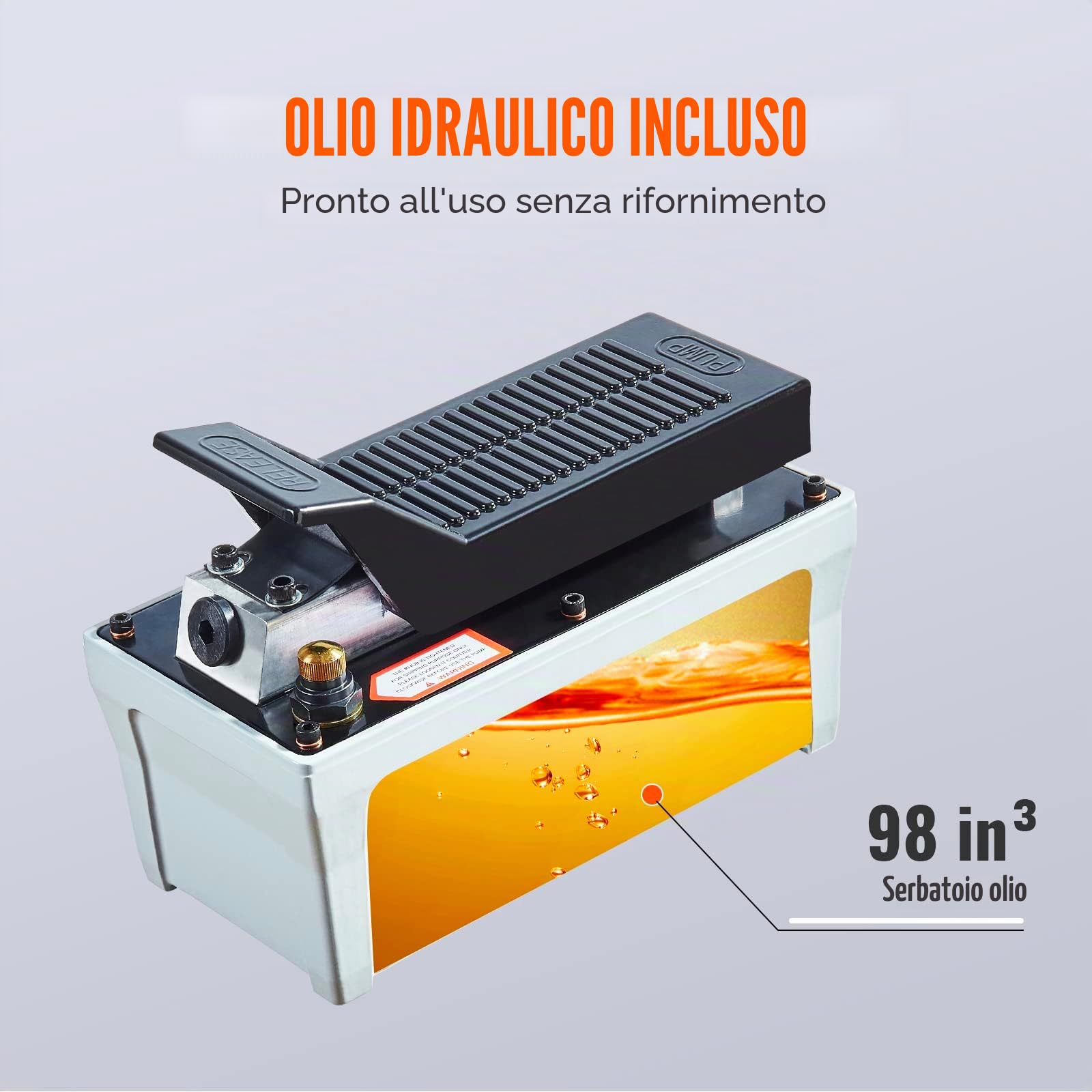 VEVOR Pompa Idraulica ad Aria Azionata da Pedale Ingresso Aria NPT 1/4" con Tubo 2m Capacità dell'Olio 1,6L, Pompa Pneumatica a Pedale Pressione Max. 10000 PSI con Tubo 2m Capienza del Serbatoio 1,6L