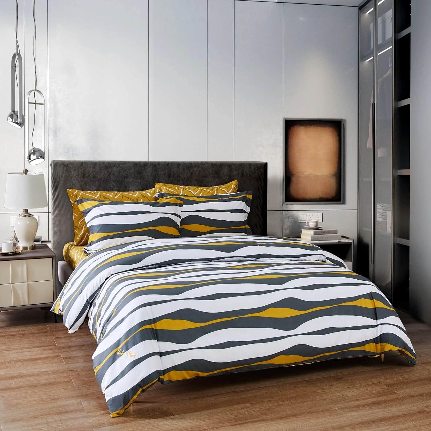 Dolce Mela Queen Size, Luscious 6 Piece Duvet Cover Set,100% Combed Cotton, All-Season, DM823Q