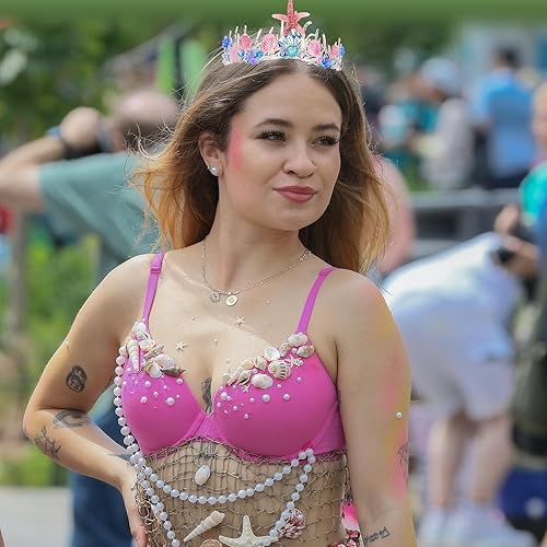 Miniatura 5 de CIEHER Corona de sirena para mujeres y niñas, diadema de sirena, tiara de estrella de mar, corona de concha, decoración de fiesta de sirena,