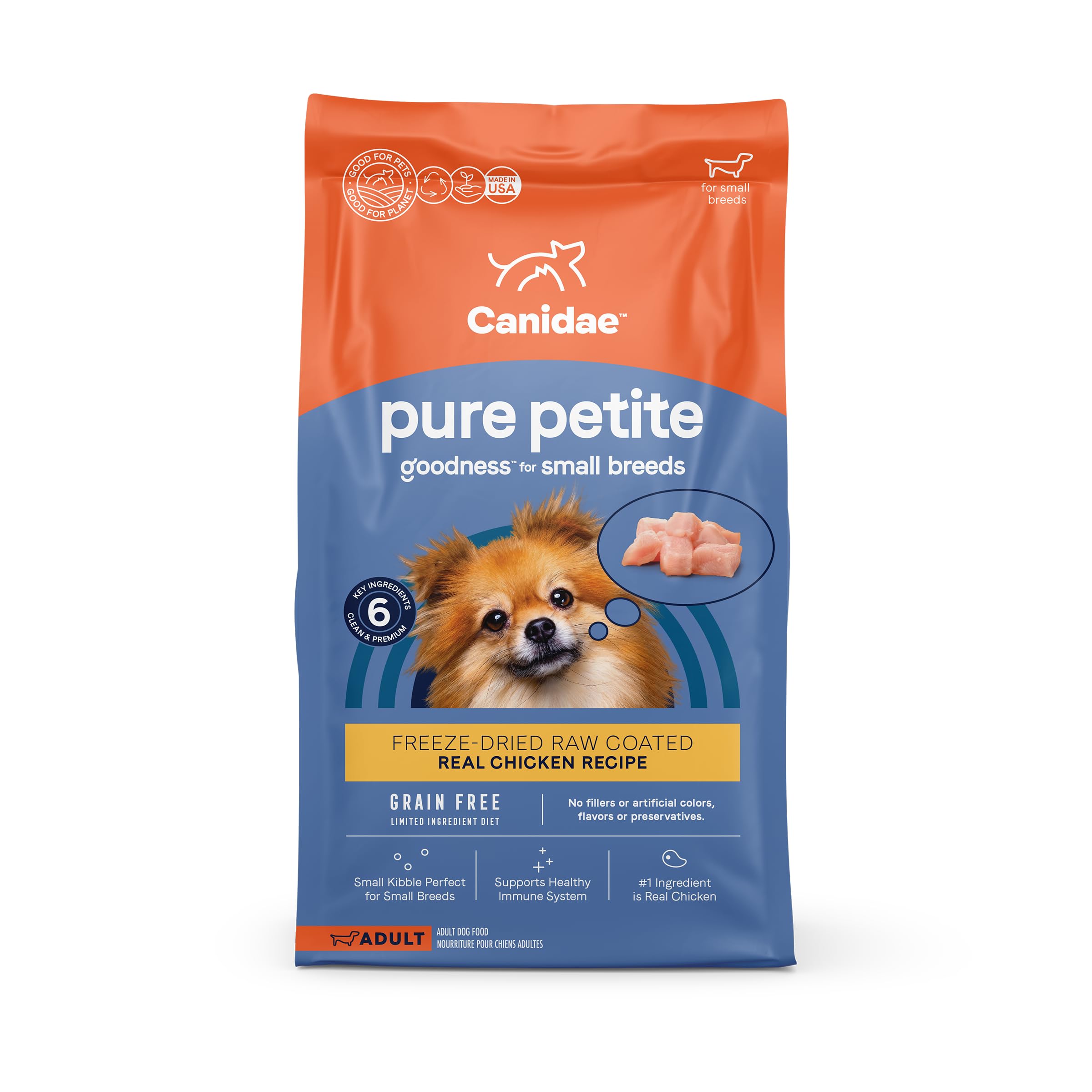 Canidae Pure Petite Premium Freeze-Dried Raw Coated Dog Food for Small Breeds, Real Chicken Recipe, 4 lbs, Grain Free
