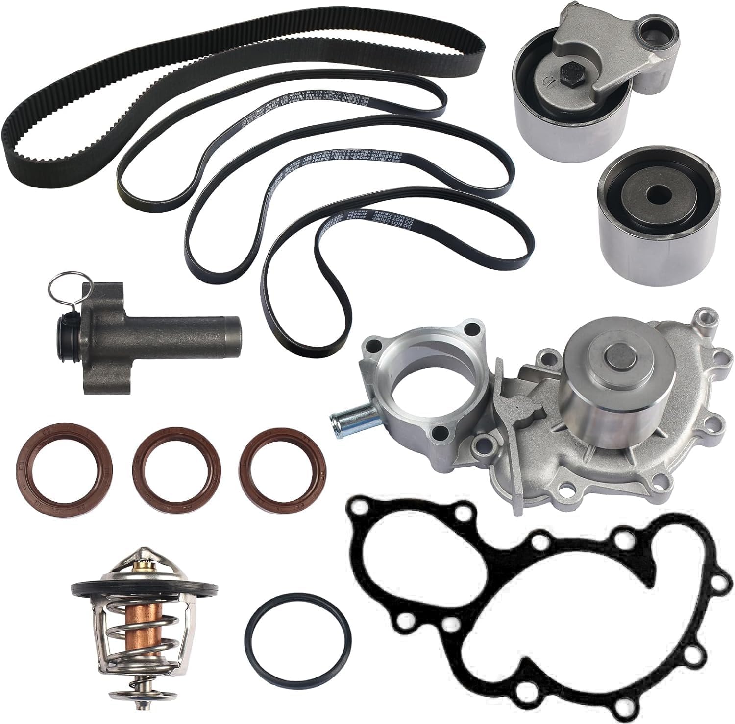 KUSATEC TKT025 Engine Timing Belt Kit with Water Pump Fit for 1996-2002 Toyota 4Runner,1995-1998 T100, 1995-2004 Tacoma, 2000-2004 Tundra 3.4L V6; OE TBK965AWP 13568YZZ03