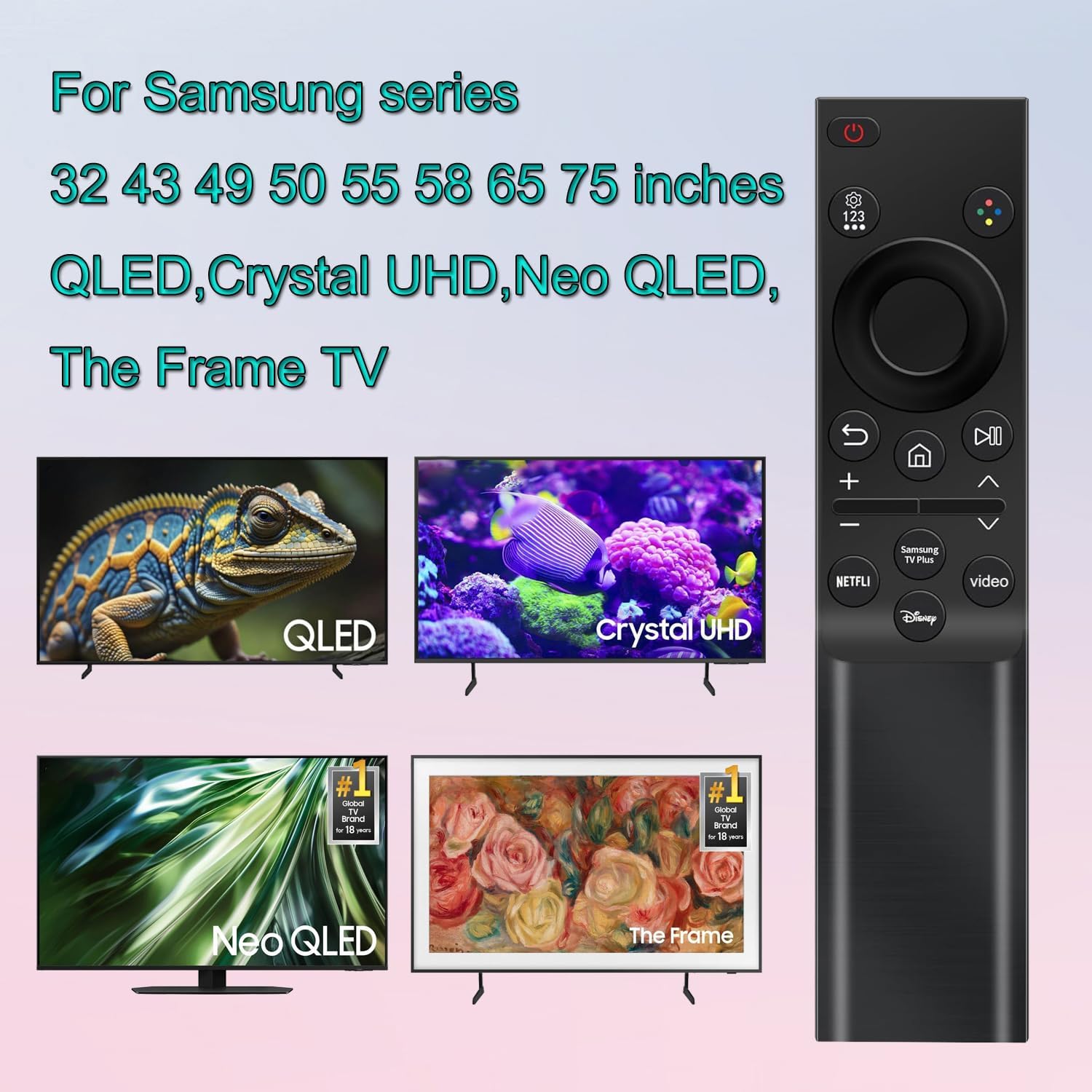 Universal Samsung TV Remote Control Replacement Remote Control for Samsung Crystal QLED OLED Curved HDTV 4/8K UHD Curved Frame Smart TV Series | 8K 2026 - view 2