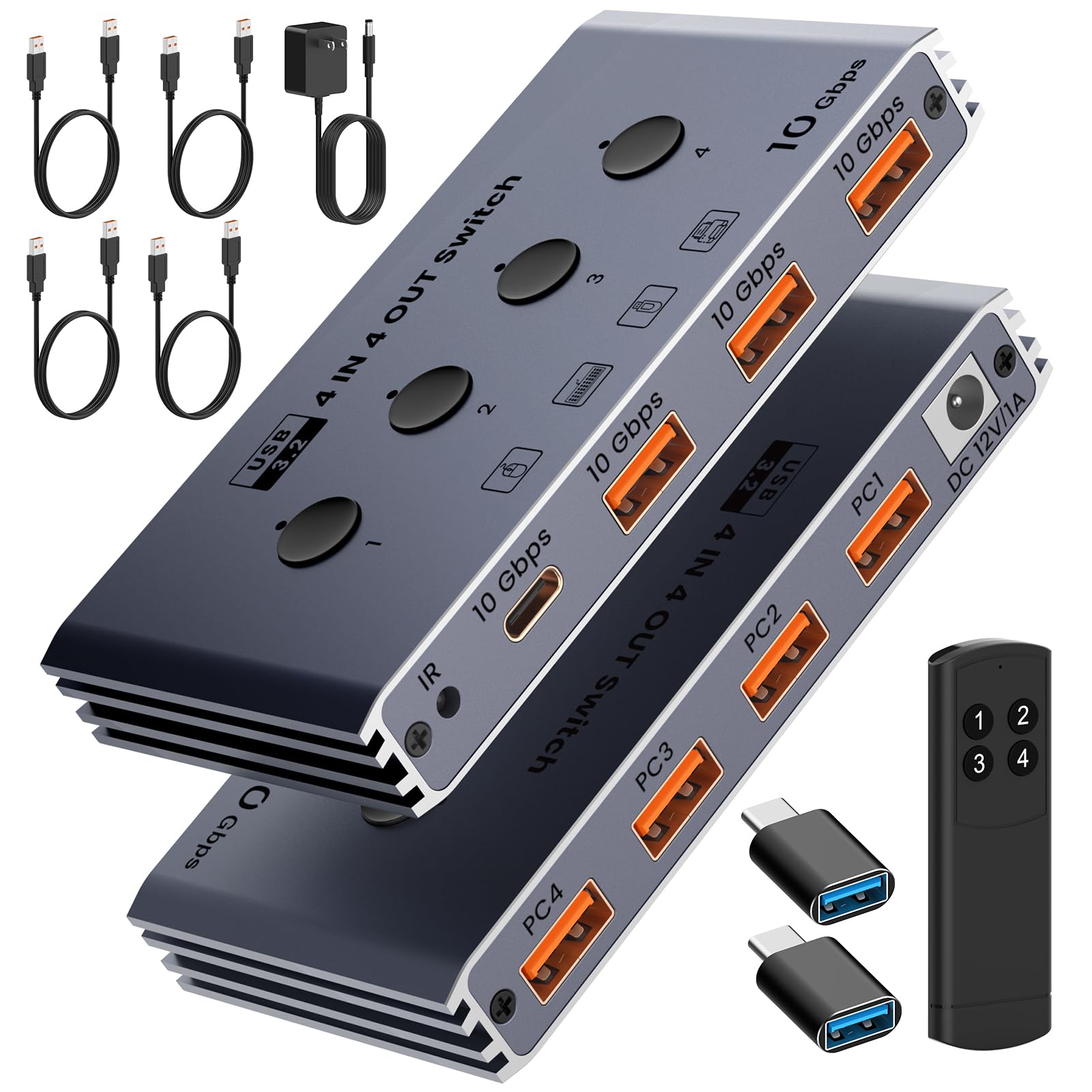 USB 3.2 Switch Selector 4 Computers Share 4 USB Devices 10Gbps High-Speed USB Sharing Switch with 1 USB-C & 3 USB-A Ports, Keyboard Mouse Switcher for PC Laptop with Remote Control & Power Adapter-image-22
