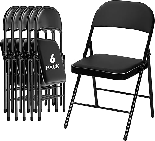 Paquete de 6 sillas plegables negras con cojín acolchado, juego de sillas de comedor, sillas plegables apilables portátiles para interiores y