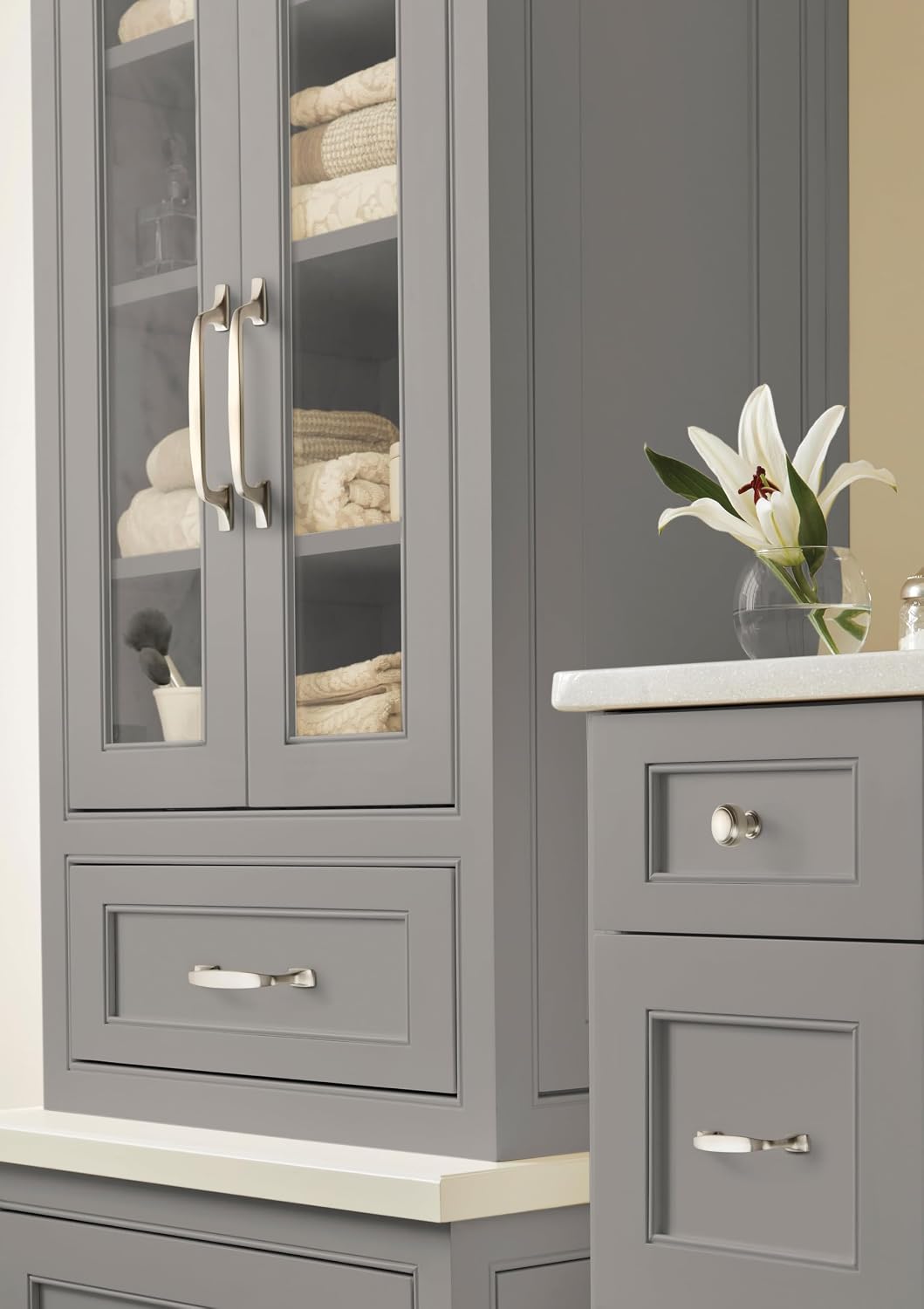 Amerock | Cabinet Pull | Satin Nickel | 3 inch (76 mm) Center to Center | Highland Ridge | 1 Pack | Drawer Pull | Drawer Handle | Cabinet Hardware