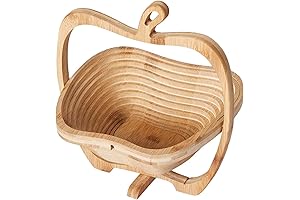 Foldable Bamboo Dried Fruit Basket Apple Shaped Collapsible Bread Nuts Baskets
