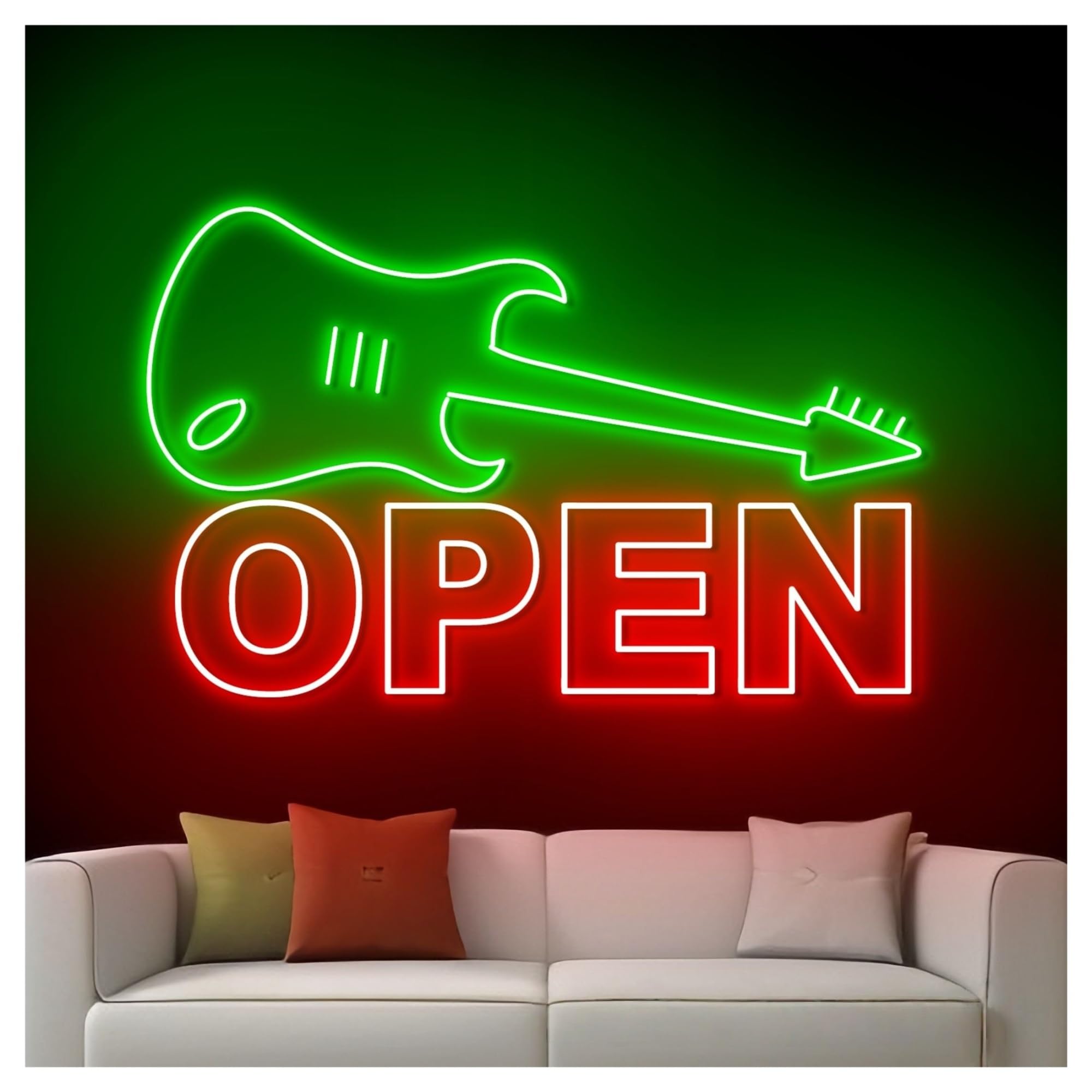 Insegna al Neon Insegna Al Neon Aperta Con Chitarra, Luce A LED, Strumento Musicale, Sala Musica, Negozio, Decorazione, Vetrina,ingresso Aziendale 60cm