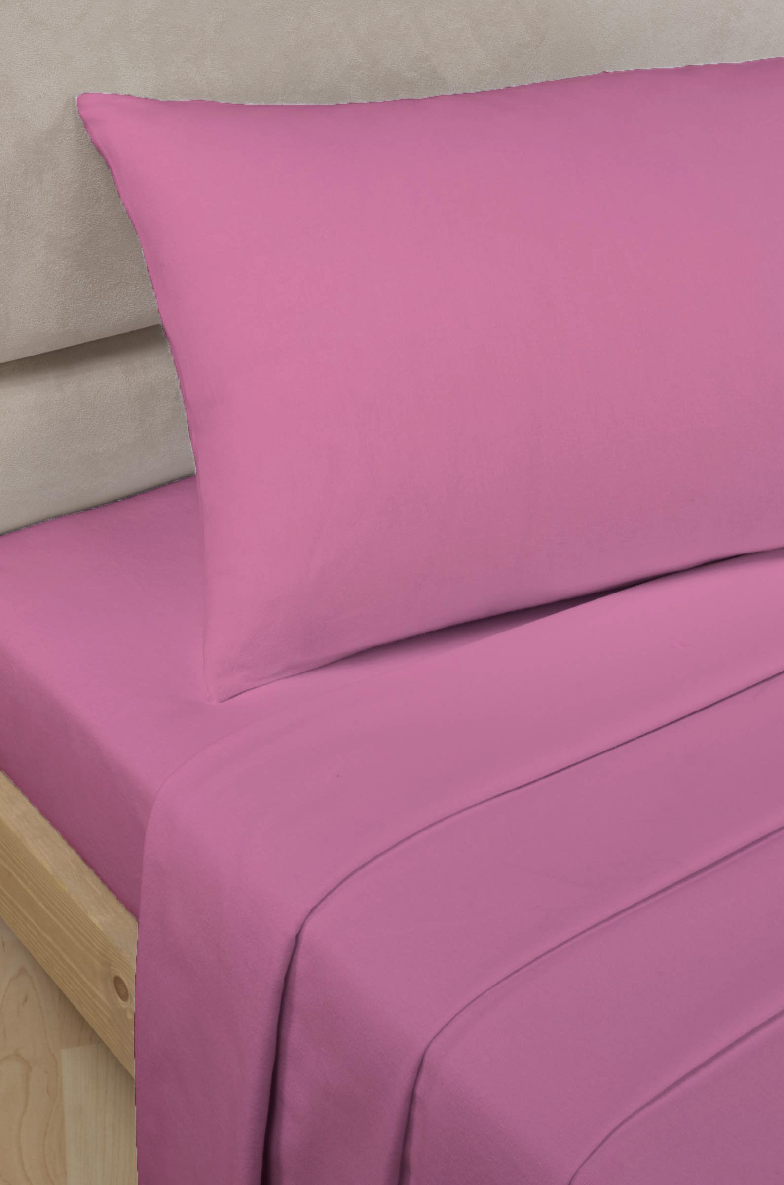 Luxury Non Iron Percale Poly Cotton Flat Sheet, High Thread Count, (Single, Fusia)