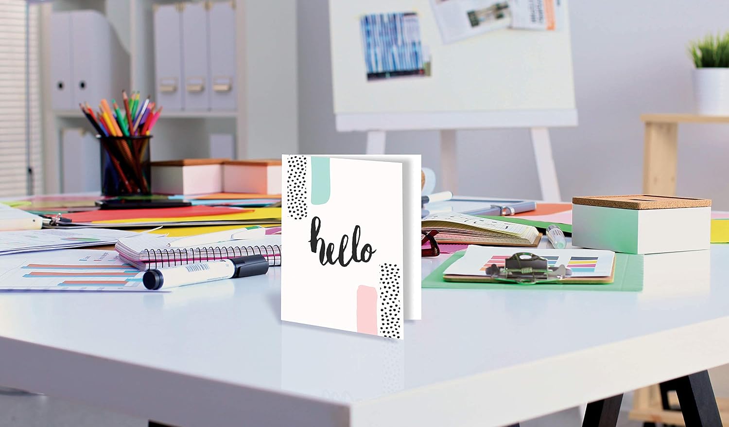 Hello Greeting Cards, All Occasion Cards, 100-Pack, 4 x 6 inch, 4 Fun Variety Cover Designs, Blank Inside, by Better Office Products, Thinking of You Cards, Hello Note Cards, with Envelopes, 100 Pack