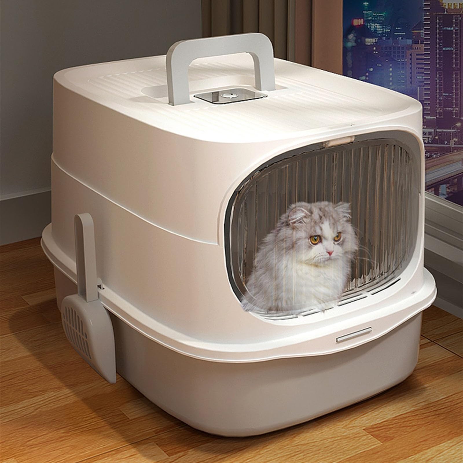 Exclusivo para Gatos y Perros Caja de Arena plástico, Caja con Tapa, for Gatos Lados Altos for Grandes y Gatitos, Grande Pala para Interiores(Green)