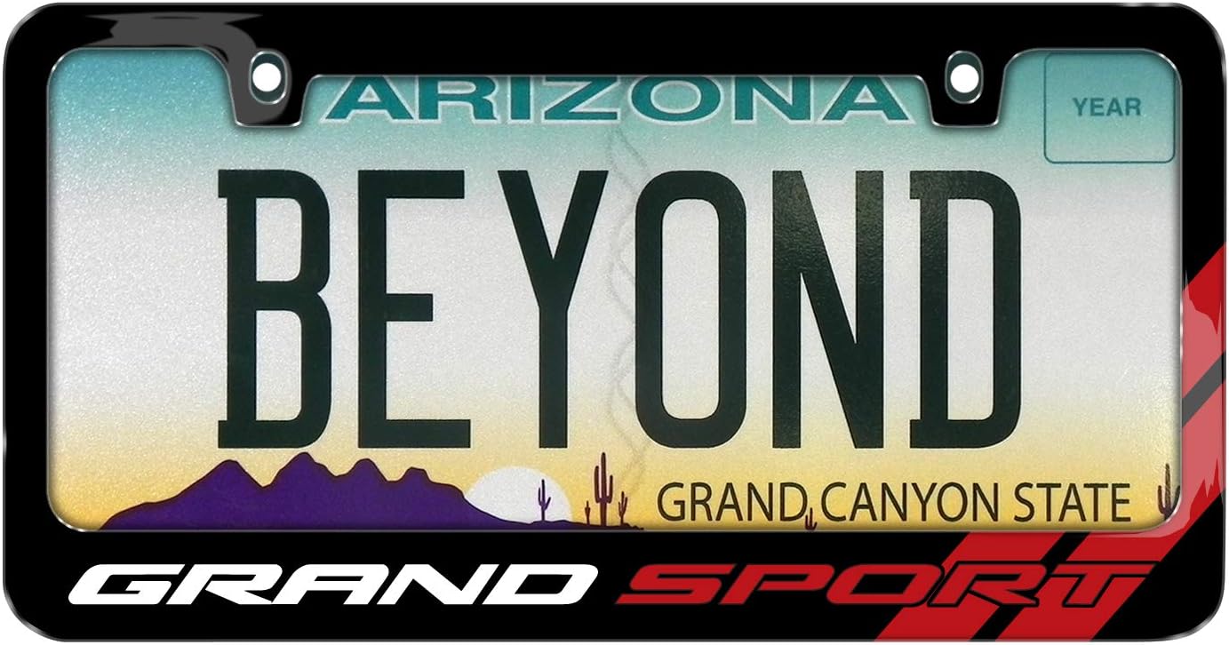 iPick Image Made for Chevrolet Corvette C7 Grand-Sport Red Stripes Black Metal License Plate Frame
