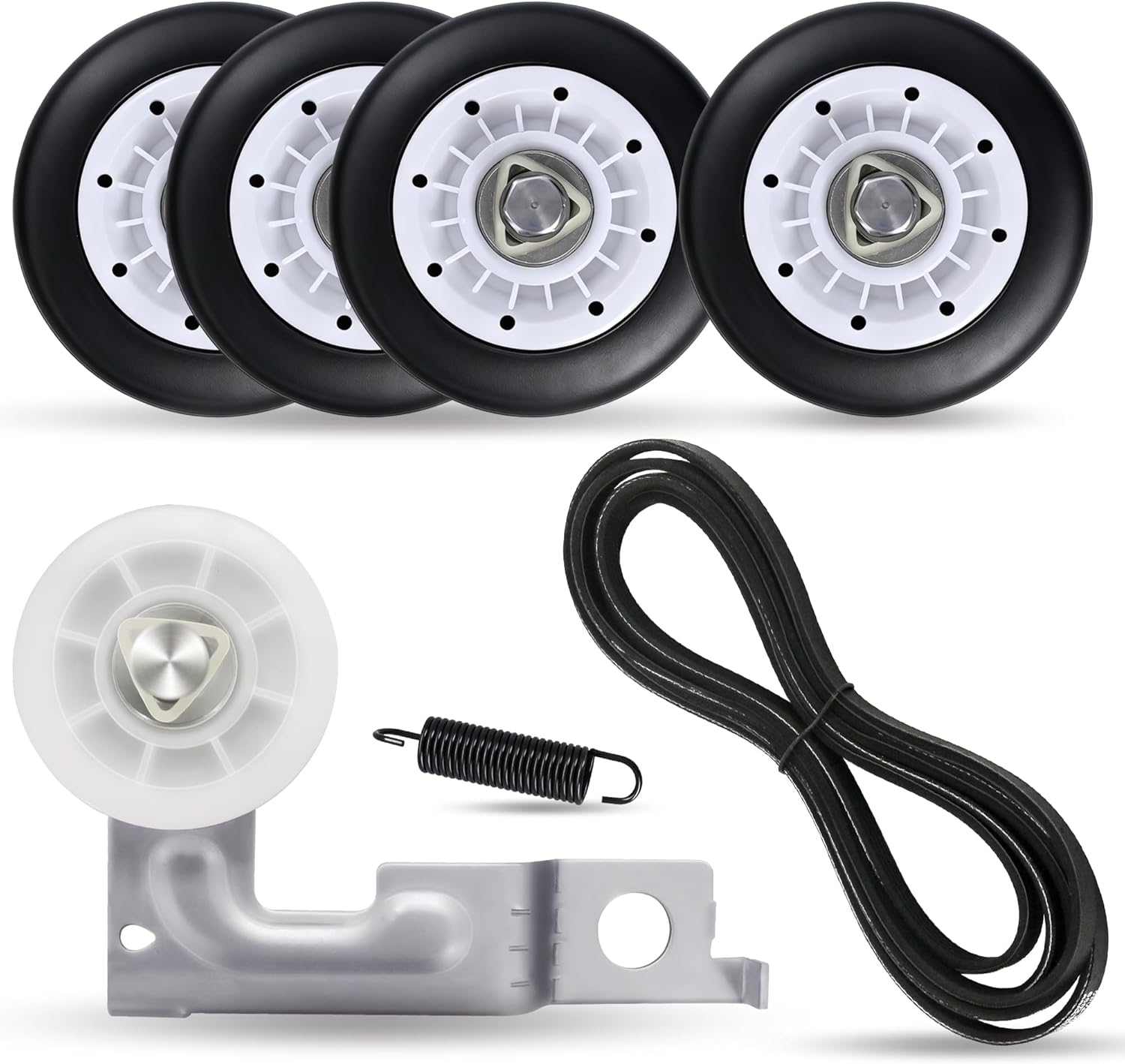 Dryer Drum Roller & Belt & Idler Pulley Repair Kit - Fit for LG DLE5001W DLE5070W DLE5932S DLE5932W DLE5977B DLE5955G DLE5955W DLE5977SM DLE5977BM DLE5977S, 4581EL2002L Dryer Drum Rollers 4-Pack