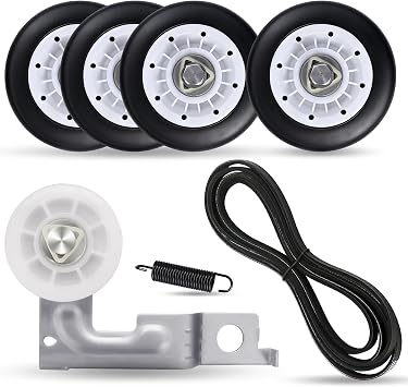 Dryer Drum Roller & Belt & Idler Pulley Repair Kit - Fit for LG DLE5001W DLE5070W DLE5932S DLE5932W DLE5977B DLE5955G DLE5955W DLE5977SM DLE5977BM DLE5977S, 4581EL2002L Dryer Drum Rollers 4-Pack
