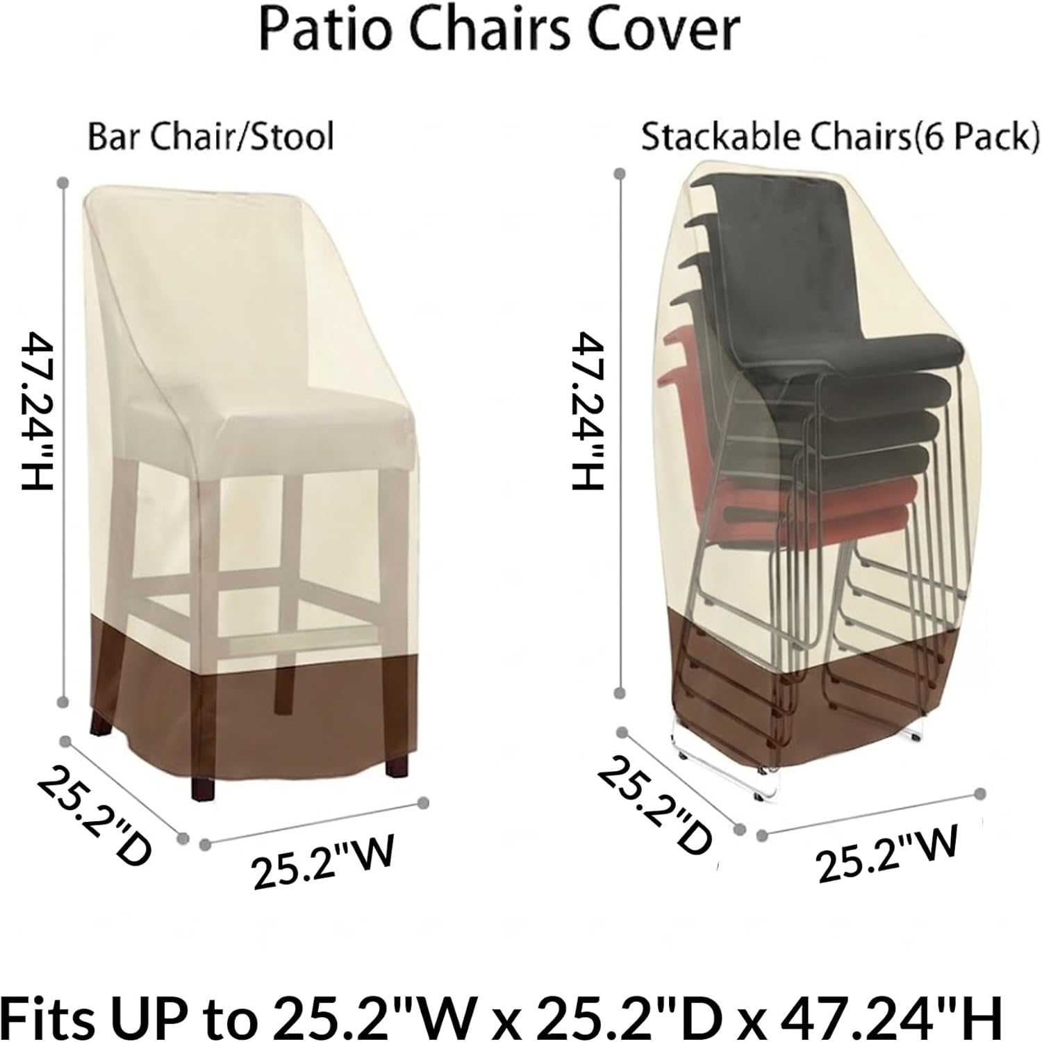 RosieLily Patio Chair Covers High Back Outdoor Bar Stool Covers (1 Pack-Beige & Brown, 25.2"W x 25.2"D x 47.24"H)