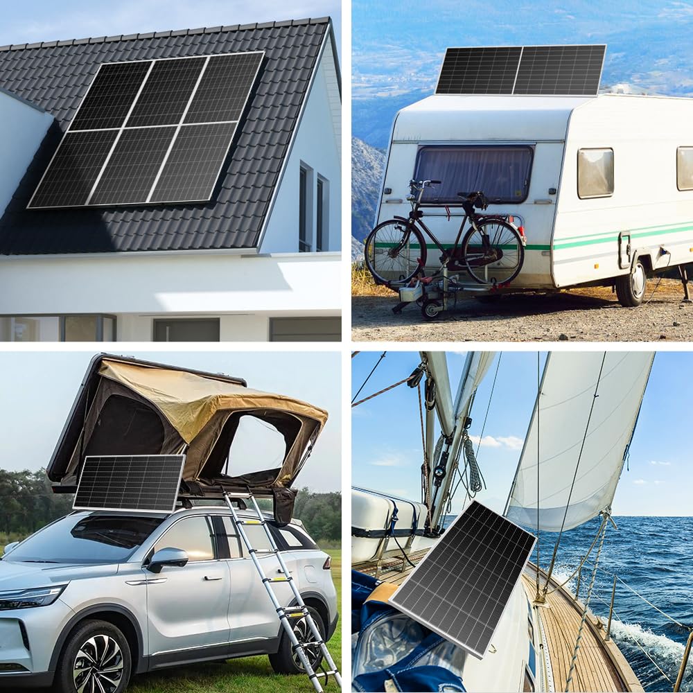 DOKIO Panel Solar 200W 18V Monocristalino para Baterías de 12V | Ideal para autocaravana, camping, cobertizo de jardín