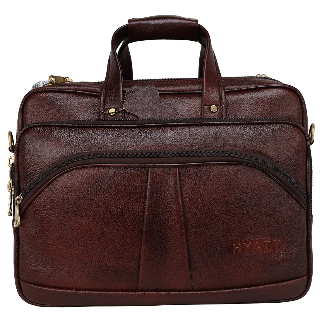 HYATT Leather Accessories 16 Inch 24 litres Capacity Leather Laptop Office Briefcase for Men Upto16 inch Laptop Compartment Dimension-L-16 X H-12 X W-6 Inch Weight-1.4 KG (Brown) 22 71GBUCUhg0L. SL1100