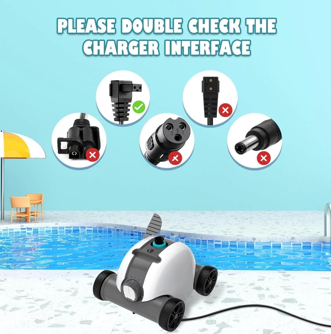 Ricambio Caricatore 12,6V con Cavo di Ricarica 1,5 Metri compatibile con AIPER Seagull SE 600 1000 HJ1103J AIPURY1000 Pulitore Robotico per Piscina Senza Fili