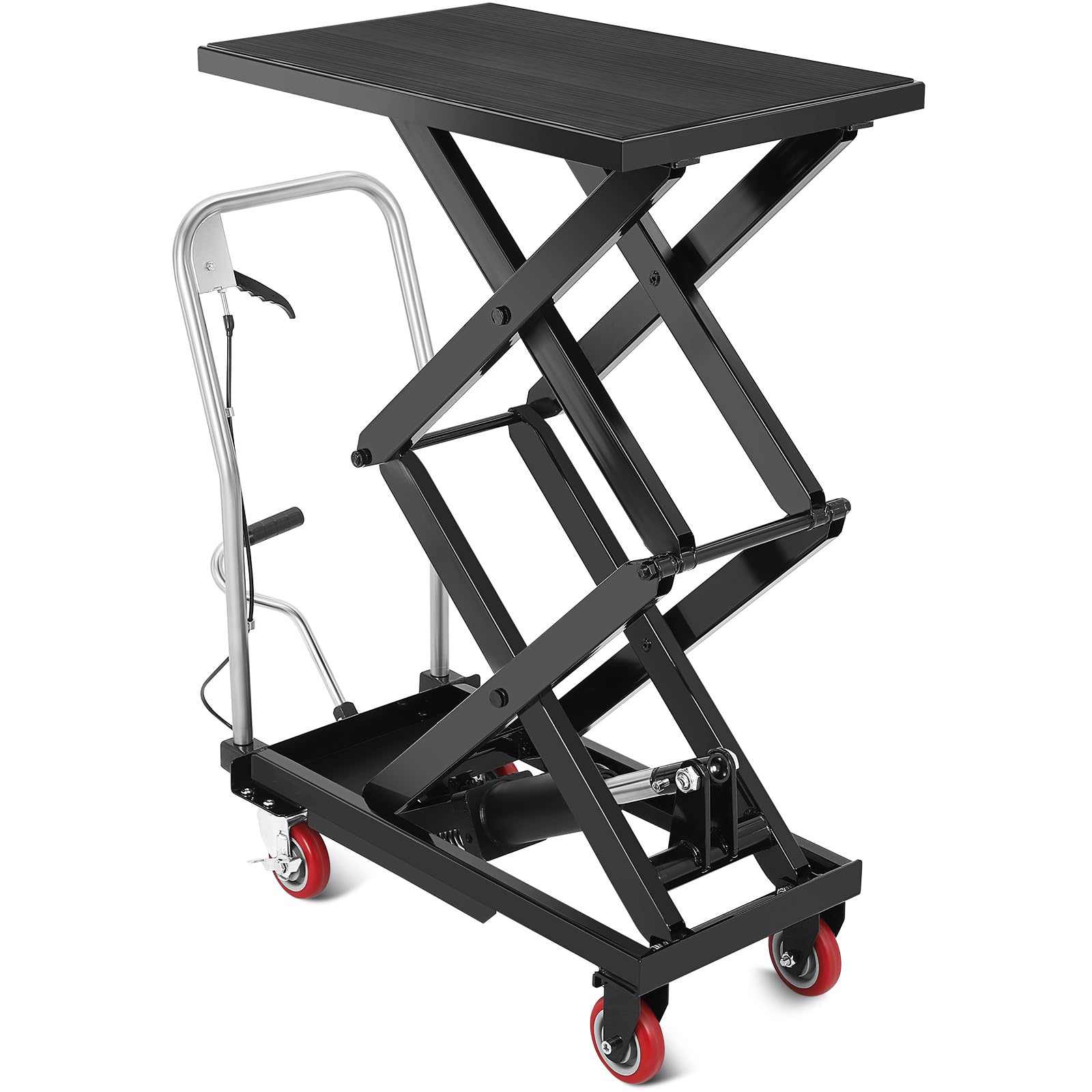 Hydraulic Lift Table Cart, 330lbs Capacity 50" Lifting Height Hydraulic Table Cart, Double Scissor Lift with Non-Slip Pad for Material Handling and Transportation, Black