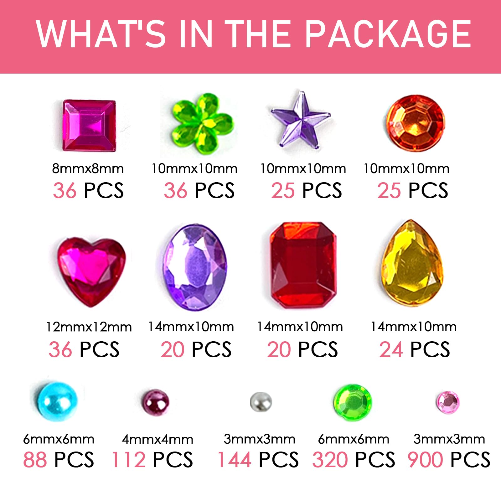 1200 PCS Gem Strass Autocollants, Auto-AdhÉSif Bling Bijoux